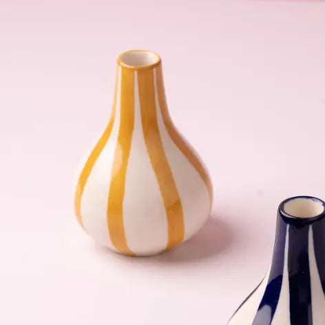 Yellow Stripe Bud Vase | Handpainted Ceramic