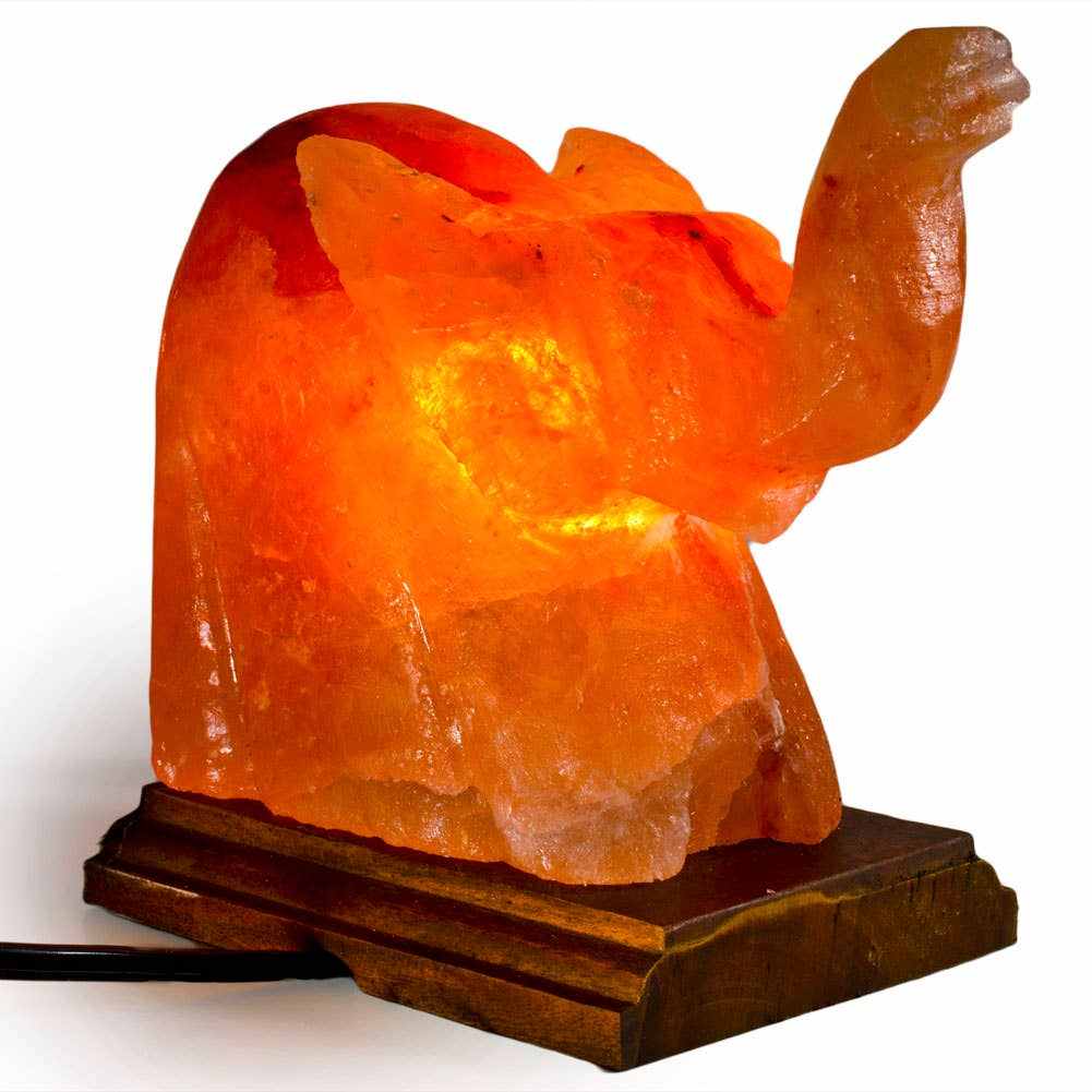 Elephant Shaped Salt Lamp - 9" avg. - Cord, Bulb, Dimmer