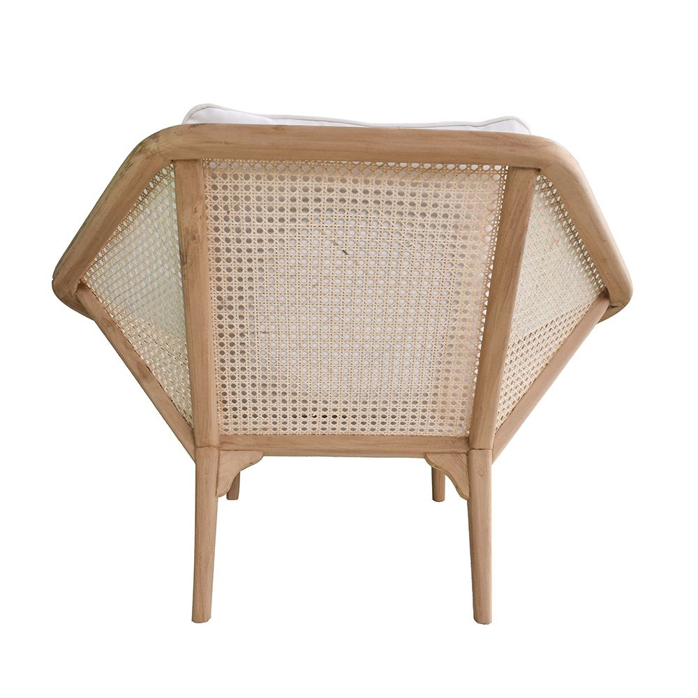 Teak Leisure Chair with Rattan Cane Back - Natural Wood / Brown