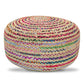 Large Round Pouf with Woven Cotton & Jute - Multicolor