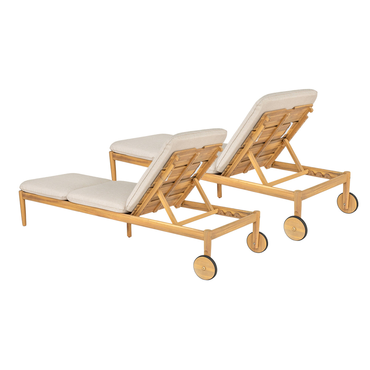 Riviera Outdoor Chaise Lounge with Wheels, Acacia Wood Frame (Set of 2)