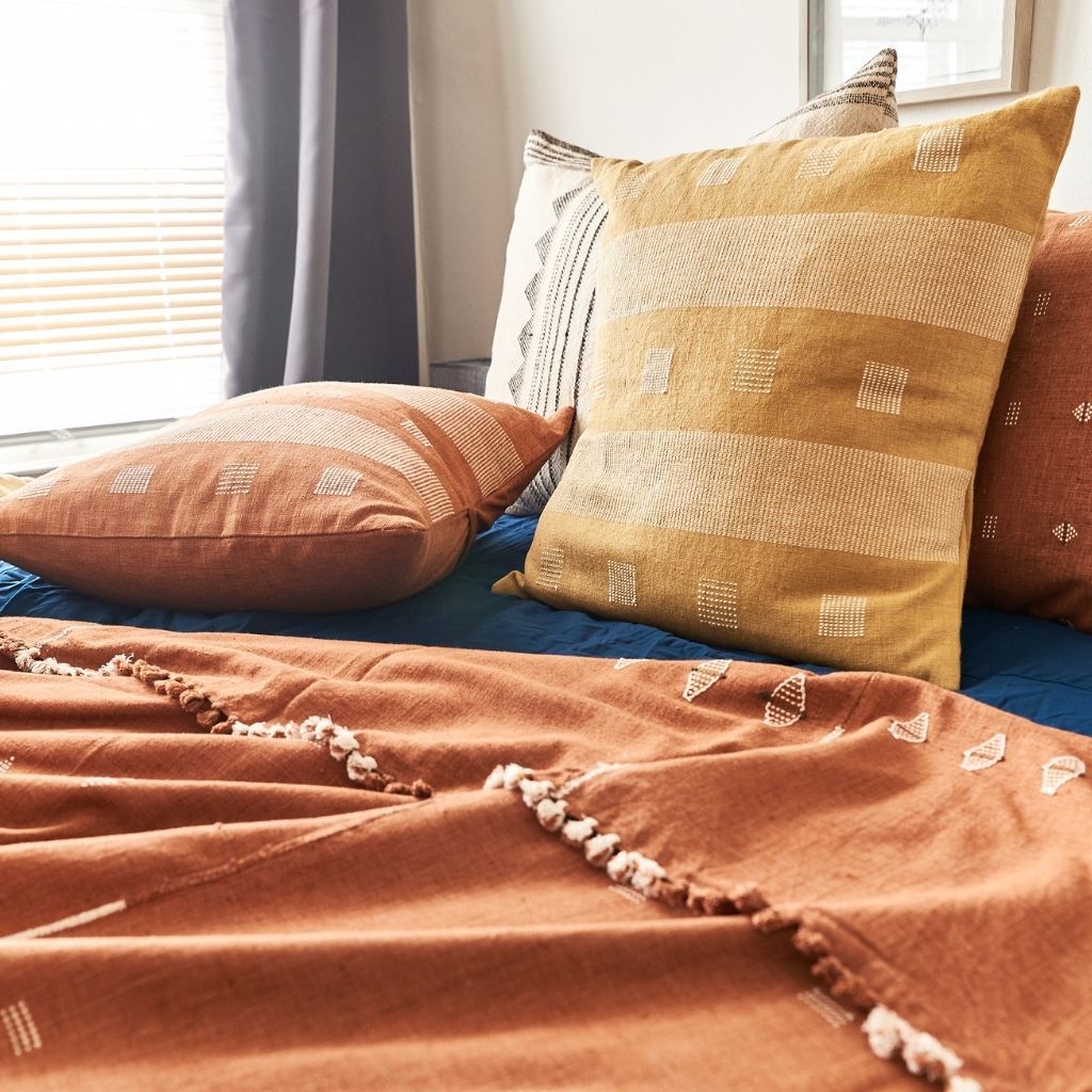 Chokor Nira Ochre Organic Cotton Handloom Pillow