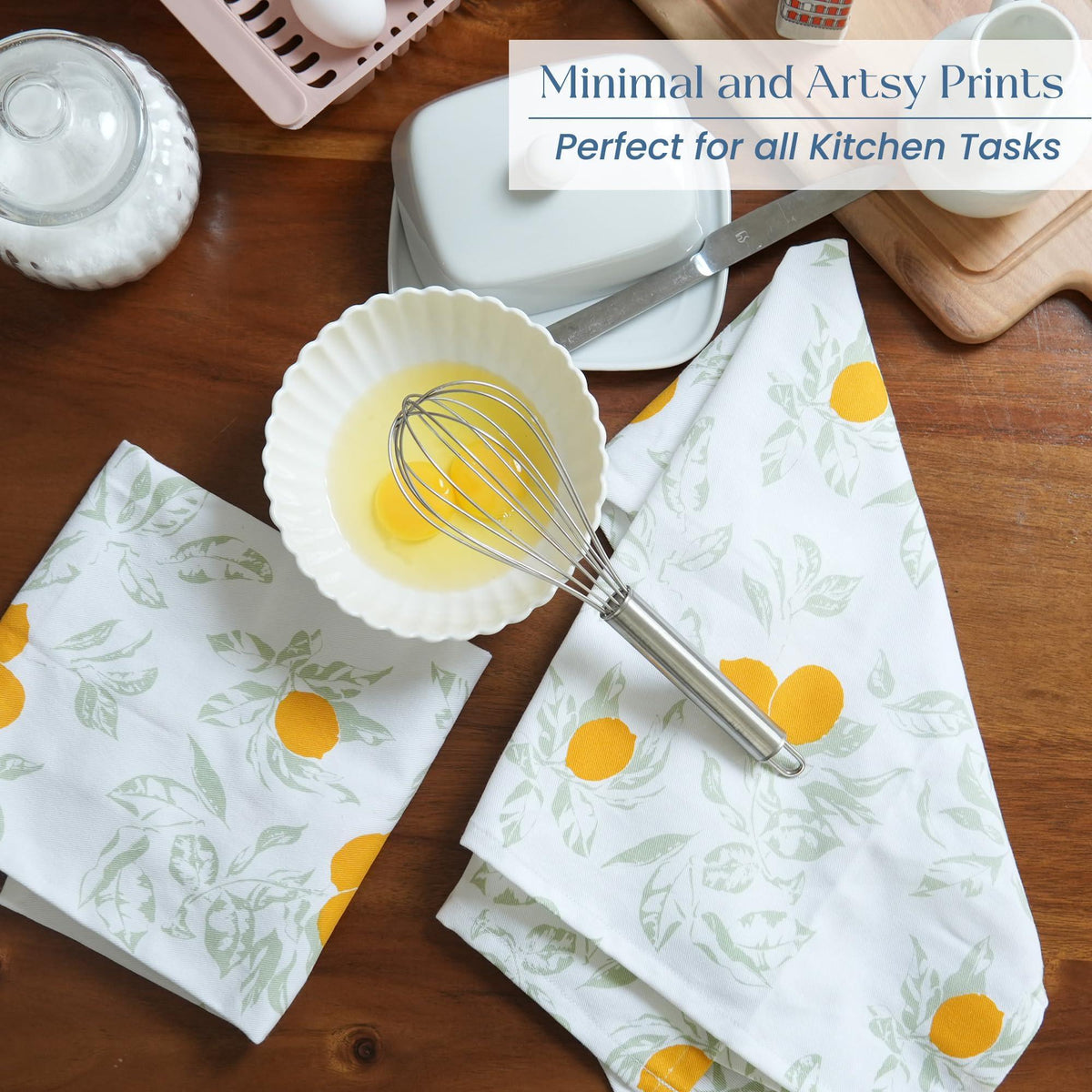 The Fine Living Co. 100% Cotton Kitchen Towels Set of 2 18 x 28 inches Lemon Printed Dish Towels Hand Towels Boho Tea Towels Multifunctional Stylish Absorbent Quick Dry Soft