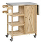 Foldable Outdoor Kitchen Island with Stainless Steel Top and Storage - Natural Fir Wood