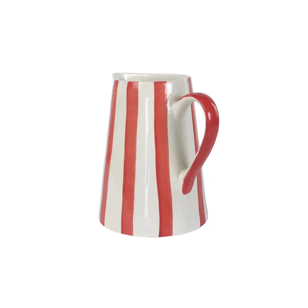 Red Stripe Pitcher | Handpainted Stoneware