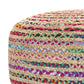 Large Round Pouf with Woven Cotton & Jute - Multicolor