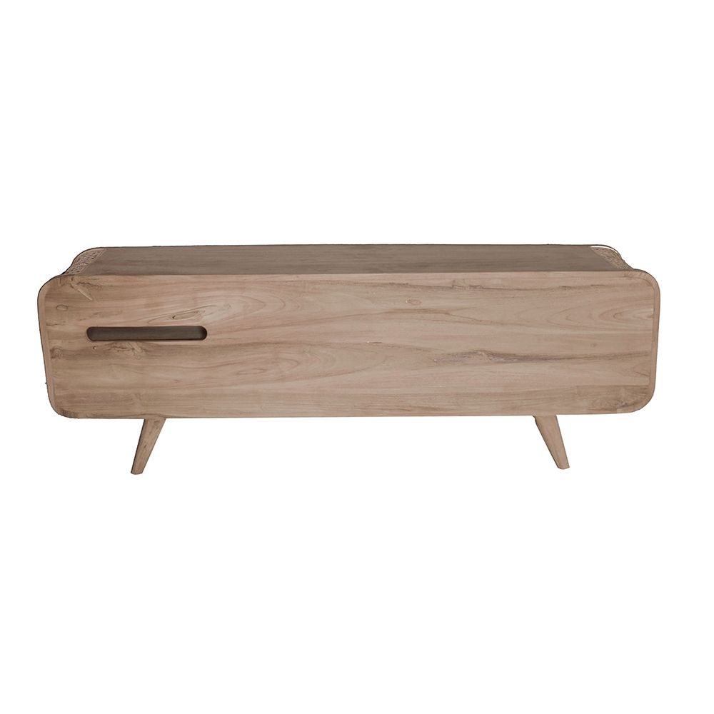 Teak TV Stand with Rattan Panels - Natural Wood / Brown