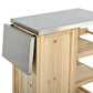 Foldable Outdoor Kitchen Island with Stainless Steel Top and Storage - Natural Fir Wood