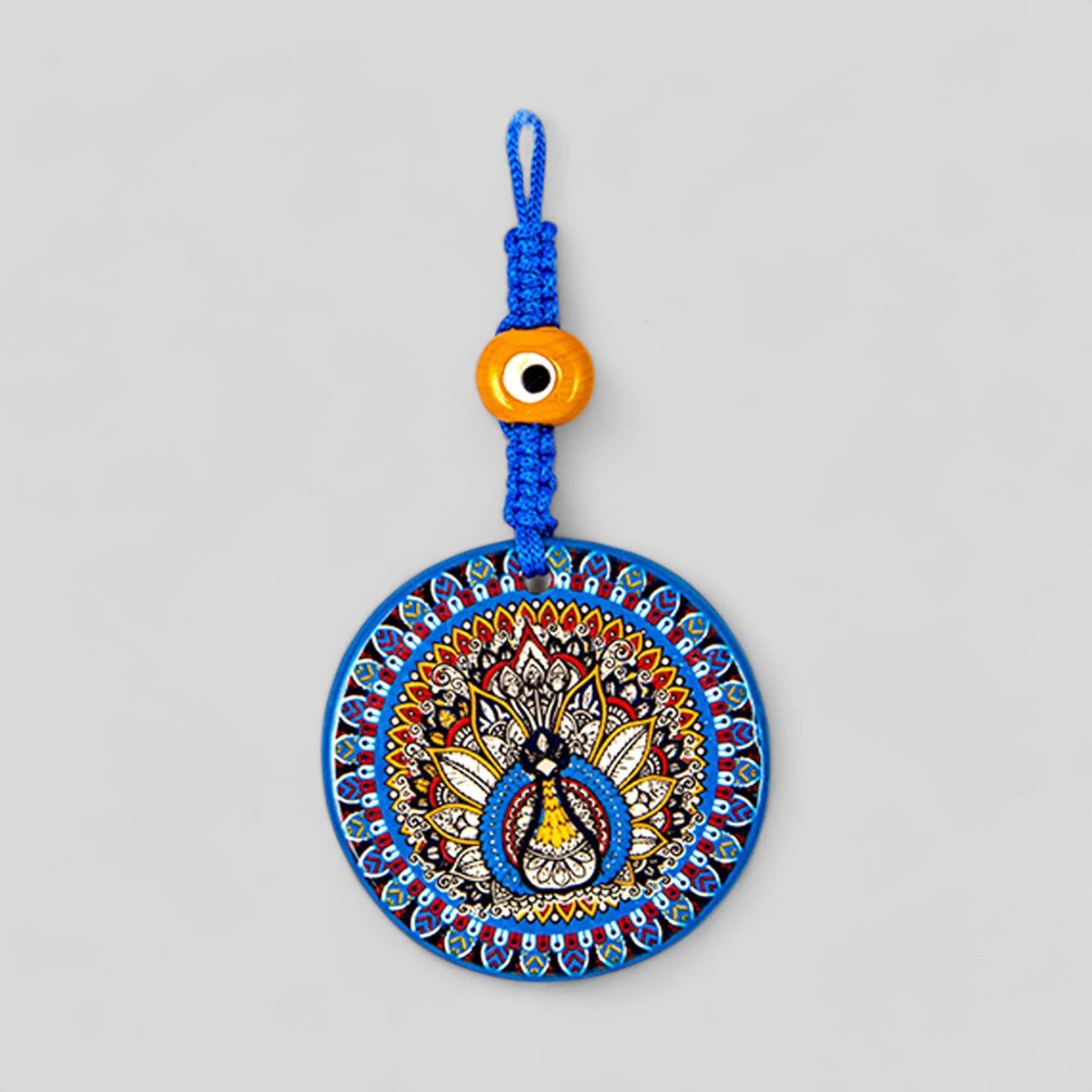 Wall Hanging Ceramic Evil Eye Nazar Boncuk Mal De Ojo, Modern Boho Style Home Decor -- Peacock Blue