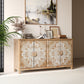 60" Wood Accent Cabinet with 4 Doors - Antique Brown and White