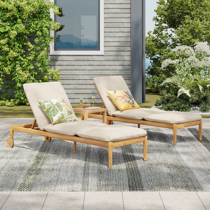 Riviera Outdoor Chaise Lounge with Wheels, Acacia Wood Frame (Set of 2)