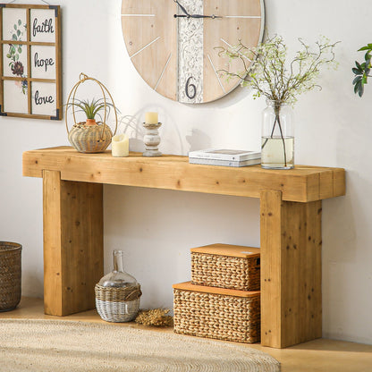 63" Solid Wood Console Table – Rustic Farmhouse Sofa Table