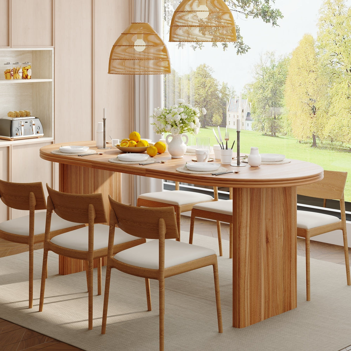 Modern Extendable Dining Table with Removable Extension Leaves - Natural Walnut