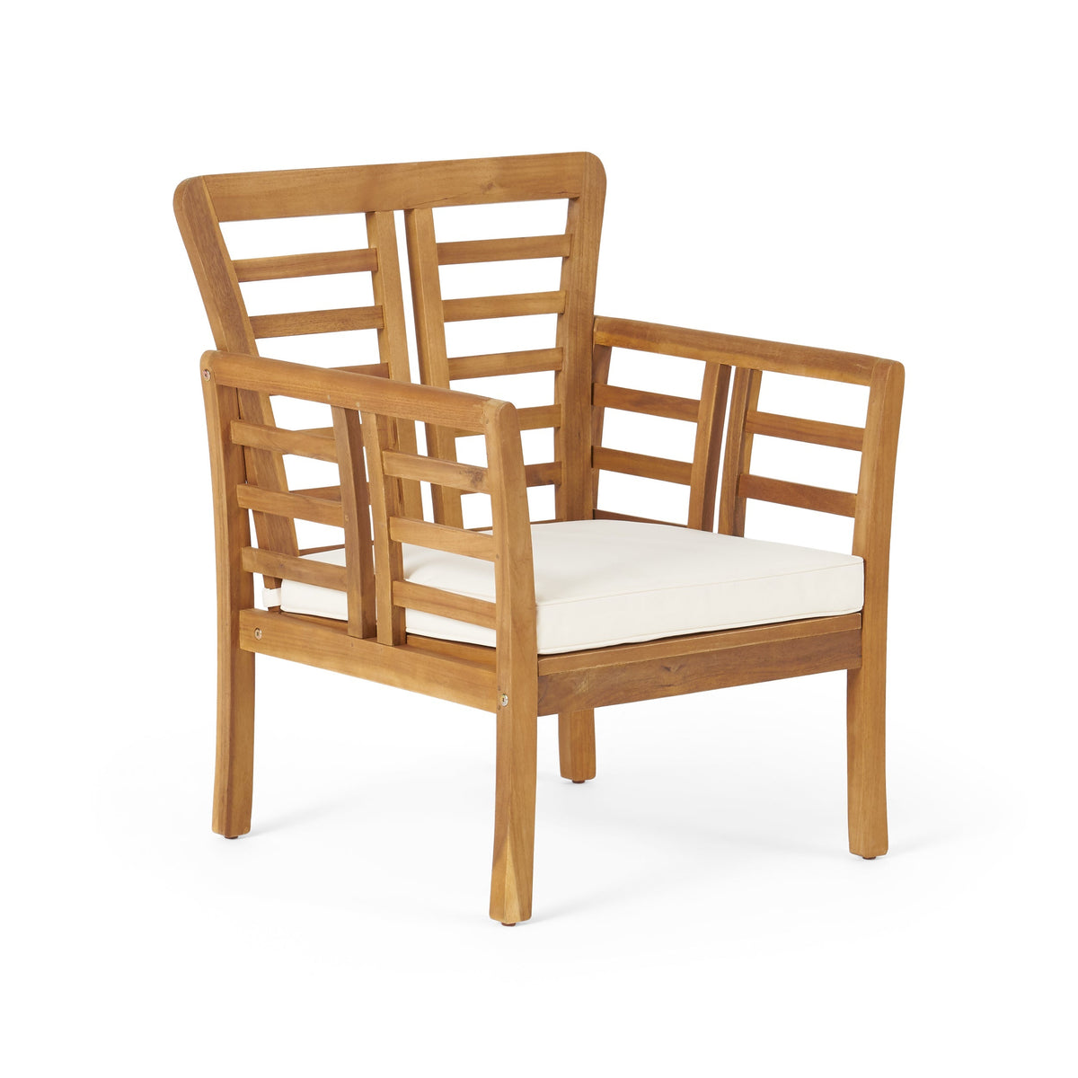 Caydon 2 Club Chairs + Table Outdoor Set with Slat Panel Design - Natural Wood