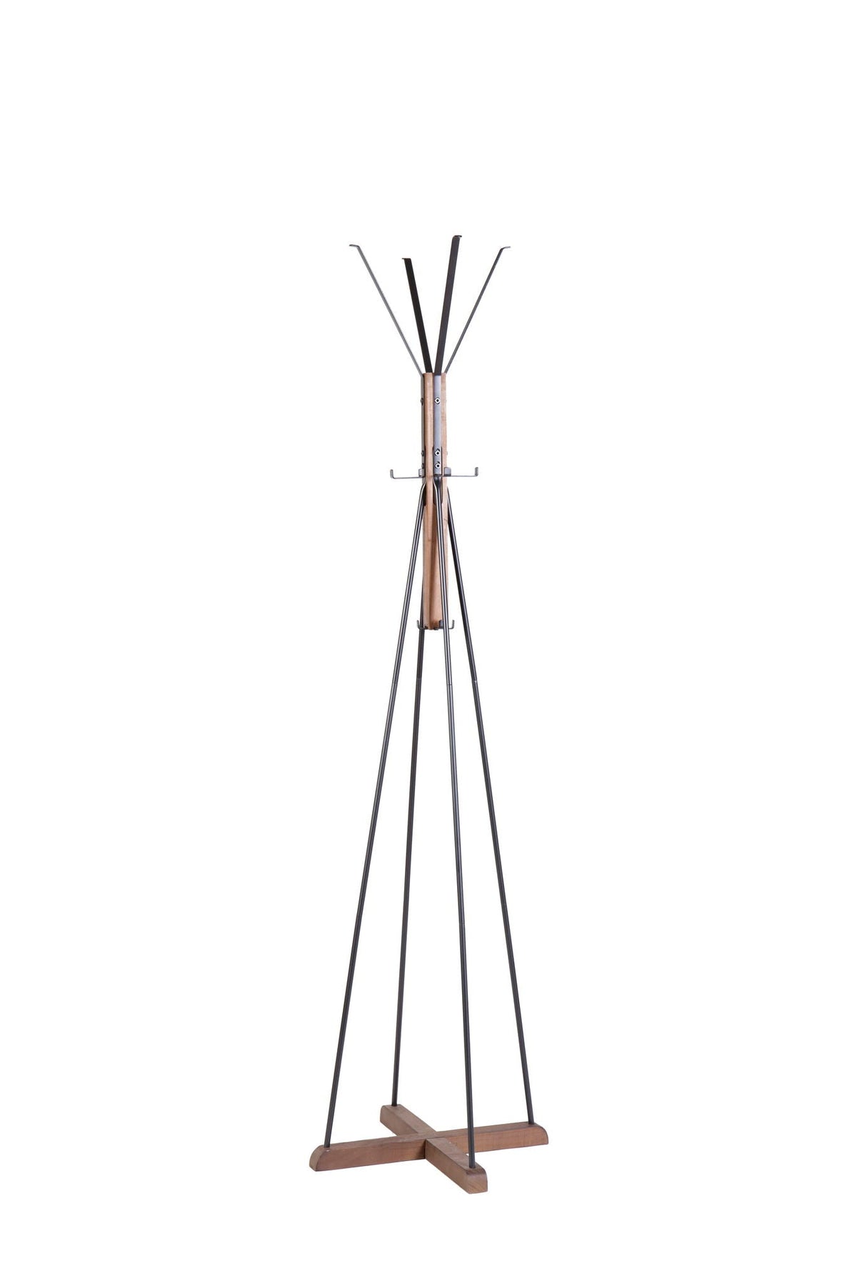 Reclaimed Wood and Metal Freestanding Coat Rack with Hooks - Natural
