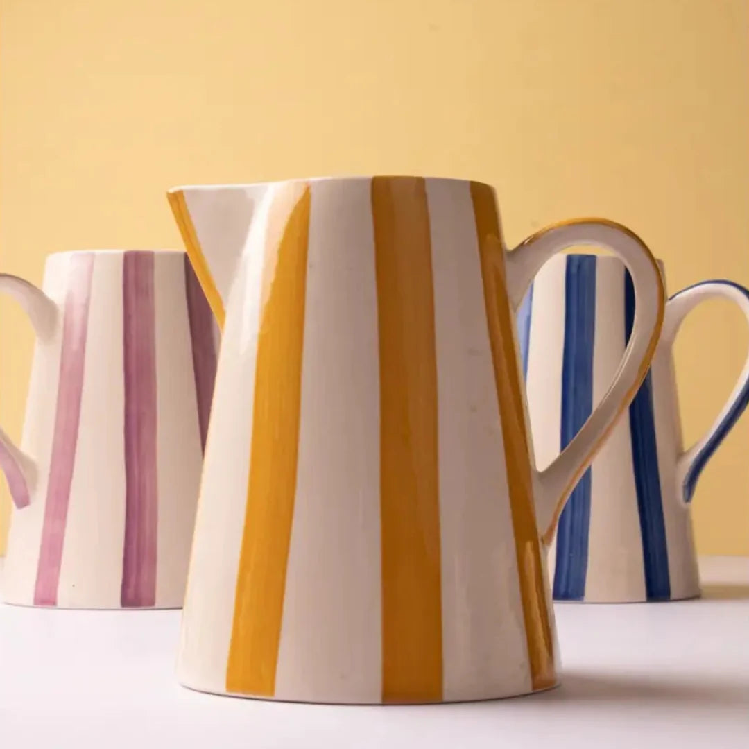 Yellow Pitcher | Handpainted Stoneware | 8.25 x 8.25 x 8 in