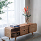 Teak TV Stand with Rattan Panels - Natural Wood / Brown