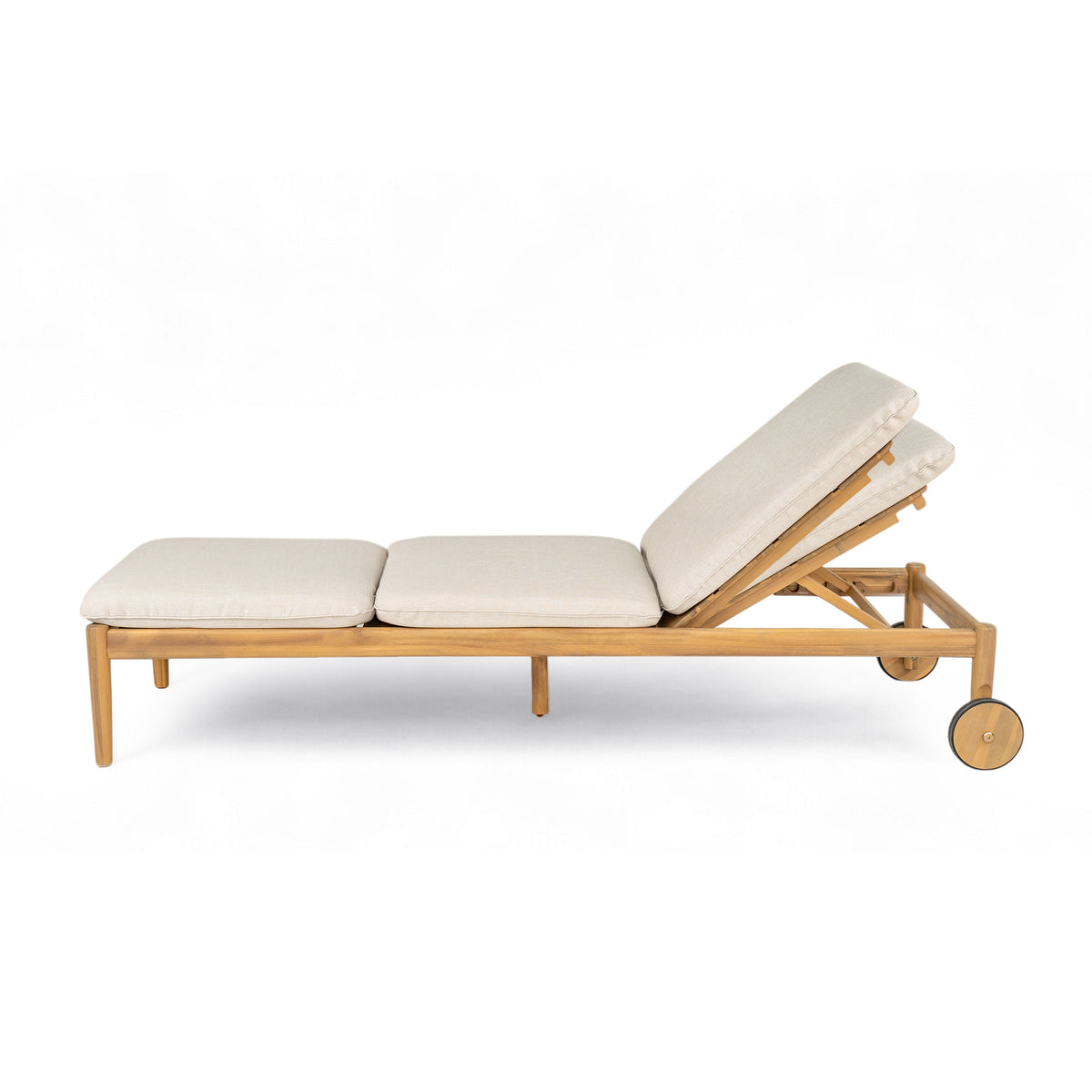Riviera Outdoor Chaise Lounge with Wheels, Acacia Wood Frame (Set of 2)