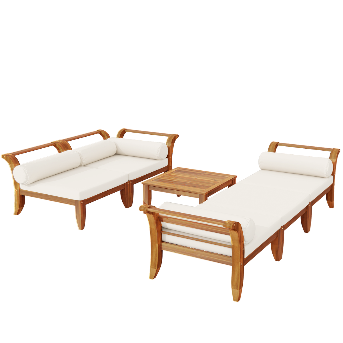 6 Piece Acacia Wood Outdoor Modular Sectional with Daybed - Teak Beige