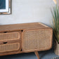 Teak TV Stand with Rattan Panels - Natural Wood / Brown
