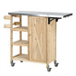 Foldable Outdoor Kitchen Island with Stainless Steel Top and Storage - Natural Fir Wood