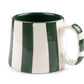 Olive Stripe Coffee Cup | Handpainted Stoneware Mug | 220ml (Set of 2)