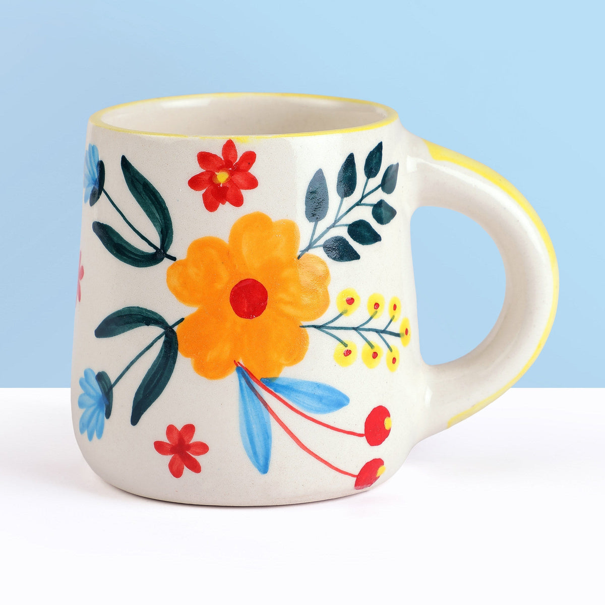 Floral Extravaganza Coffee Mug | Handpainted Stoneware (Set of 2)