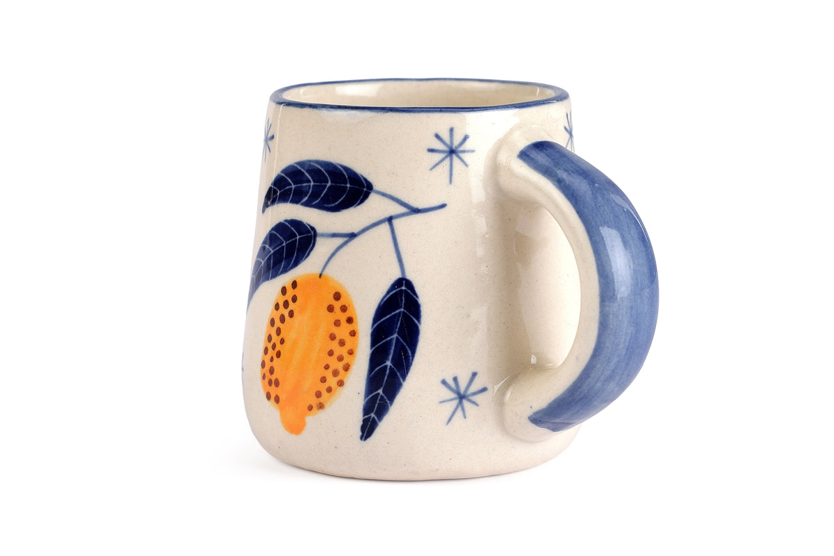 Yellow Lemon Coffee Mug | Handpainted Stoneware | 250ml (Set of 2)