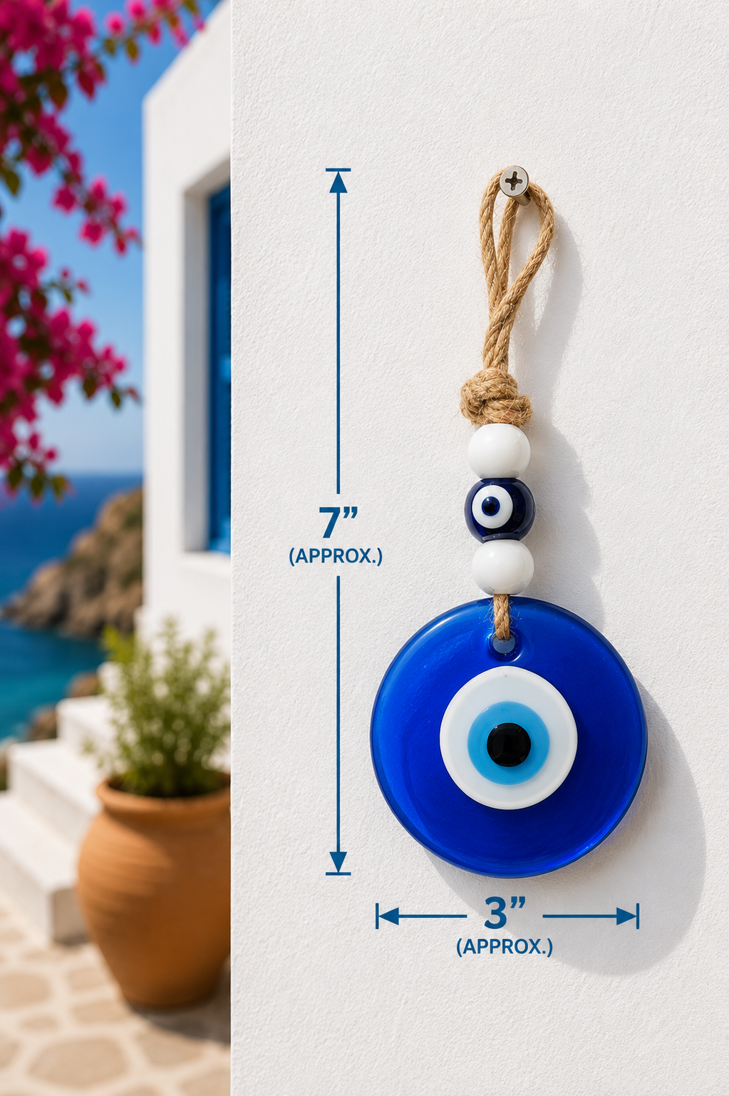 Evil Eye Wall Hanging - Handmade Glass Home Decor, Matte Yello Fusion 7 Inch