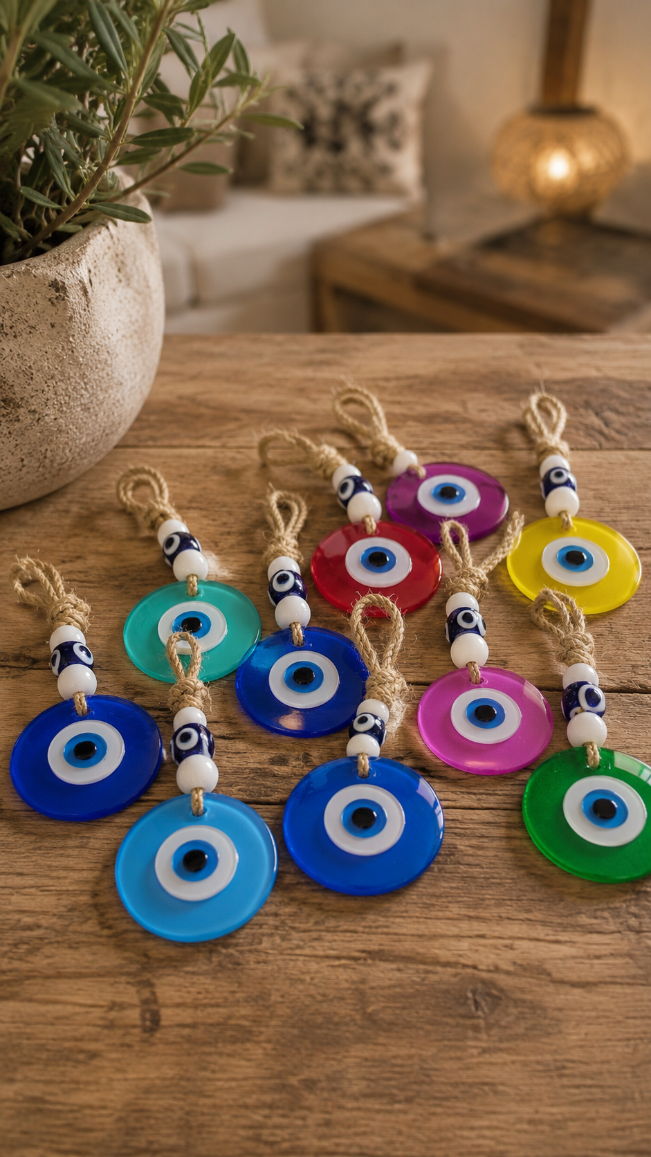 Evil Eye Wall Hanging - Handmade Glass Home Decor, Matte Yello Fusion 7 Inch