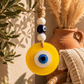 Evil Eye Wall Hanging - Handmade Glass Home Decor, Matte Yello Fusion 7 Inch