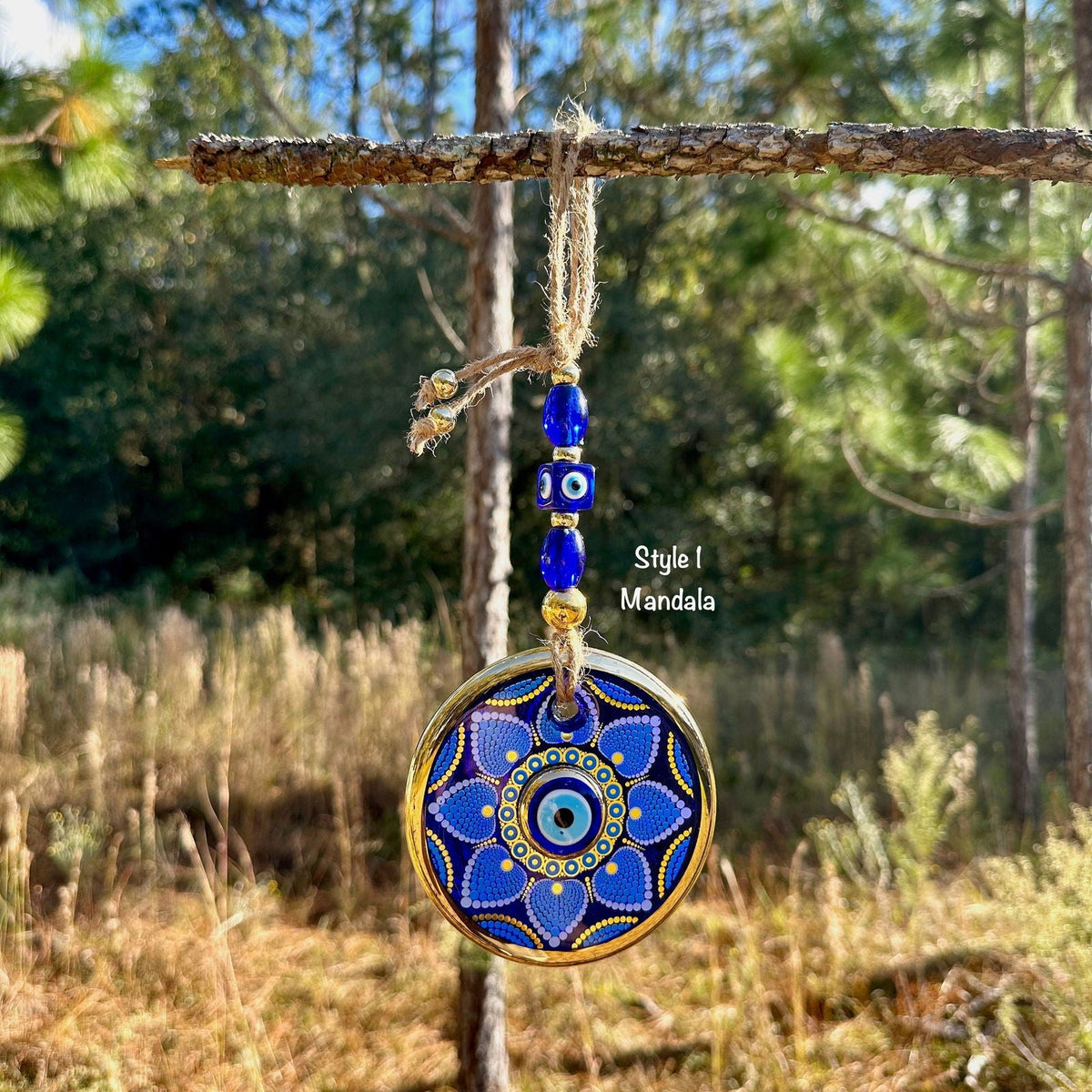 Dual Layer Gold Trim Wall Hanging Evil Eye Nazar Boncuk Mal De Ojo, Modern Boho Style Home Decor -- Dot Art Mandala