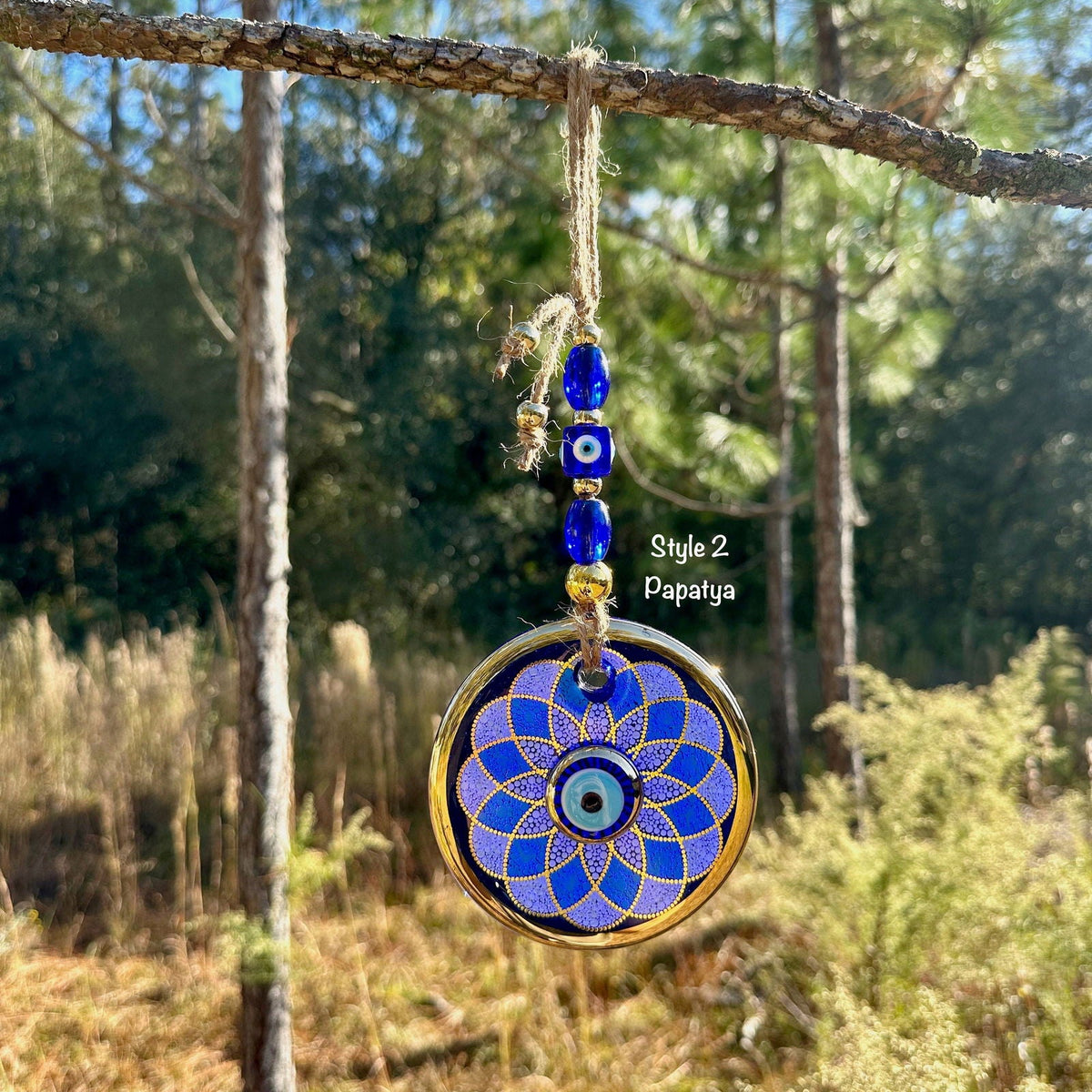 Dual Layer Gold Trim Wall Hanging Evil Eye Nazar Boncuk Mal De Ojo, Modern Boho Style Home Decor -- Dot Art Mandala