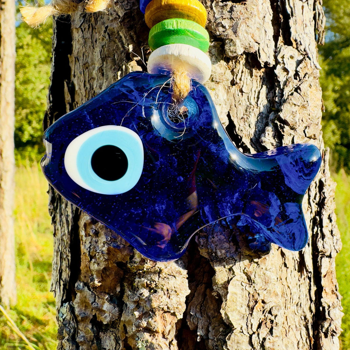 Mini Fish Shape Wall Hanging Evil Eye with Wood Beads Nazar Boncuk Mal De Ojo, Modern Boho Style Home Decor, Turkish Gift, Valentine's Day