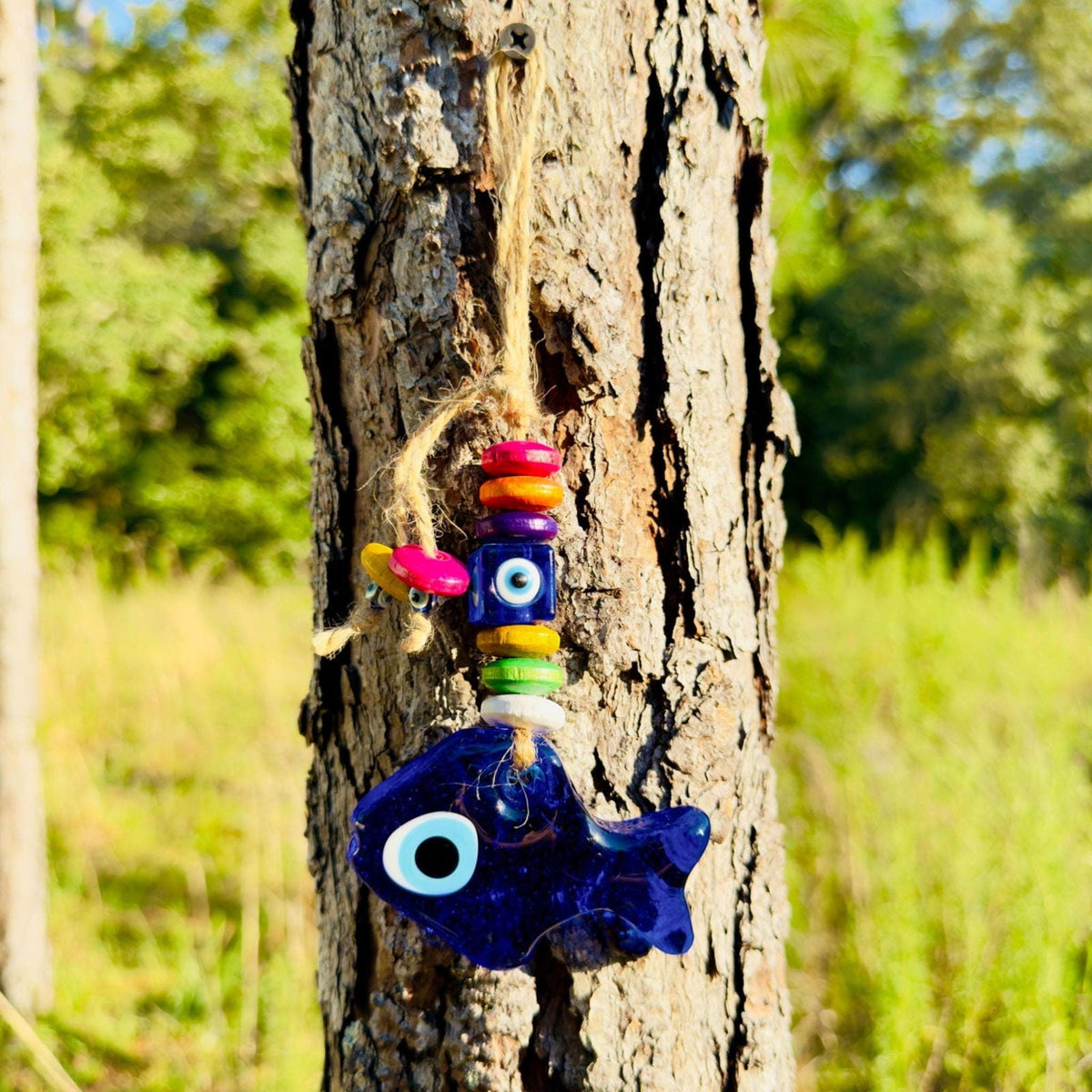 Mini Fish Shape Wall Hanging Evil Eye with Wood Beads Nazar Boncuk Mal De Ojo, Modern Boho Style Home Decor, Turkish Gift, Valentine's Day