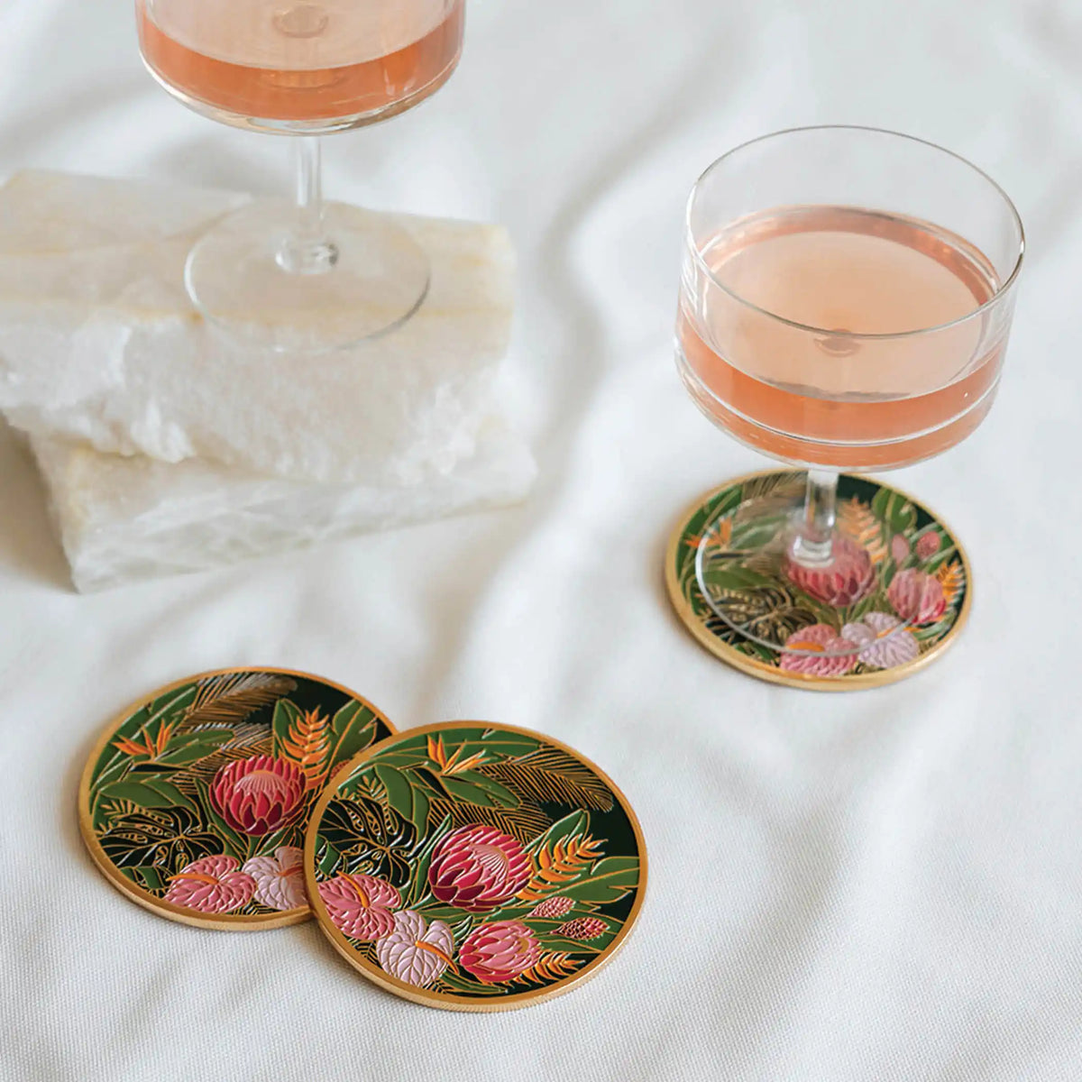 Tropical Floral Gold Drink Coasters