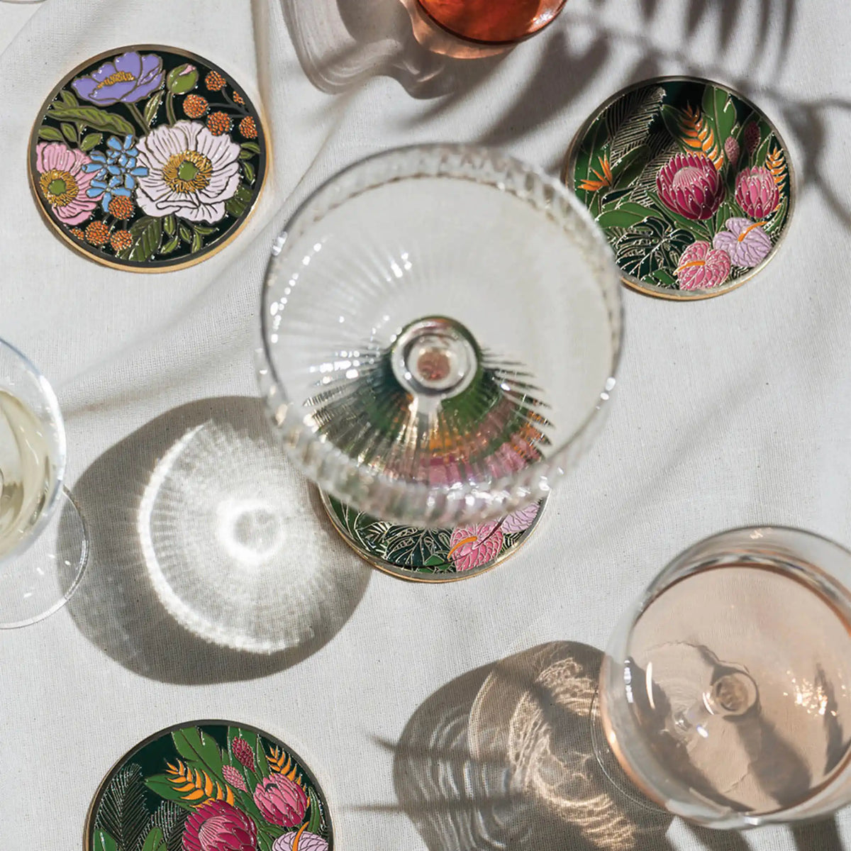 Tropical Floral Gold Drink Coasters
