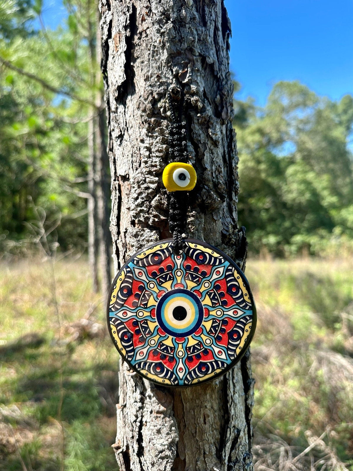 Wall Hanging Ceramic Evil Eye Nazar Boncuk Mal De Ojo, Modern Boho Style Home Decor -- Exotic Mandala