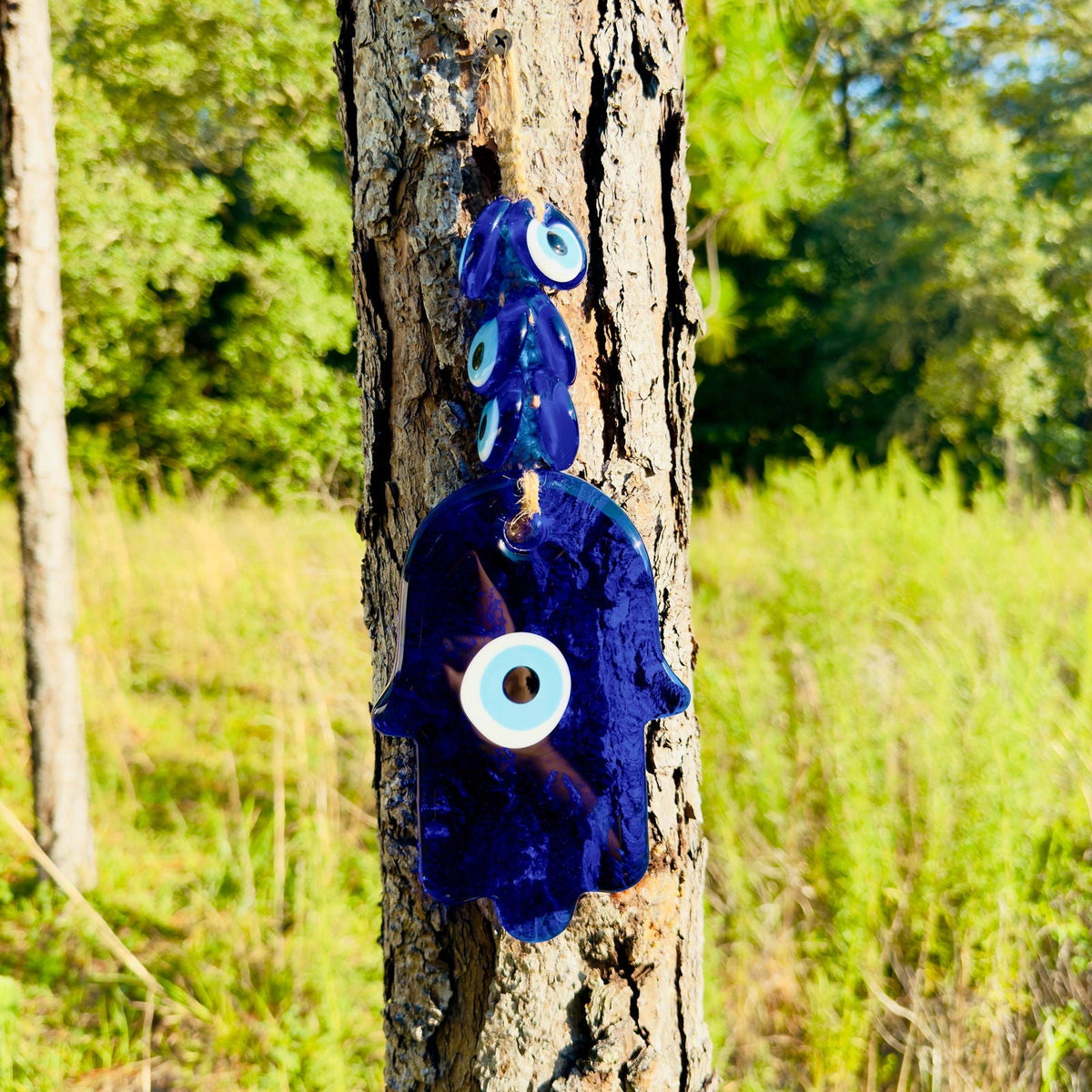 Wall Hanging Macrame Evil Eye Nazar Boncuk Mal De Ojo, Modern Boho Style Home Decor -- Hamsa Hand Amulet with 6 Evil Eyes, Housewarming Gift