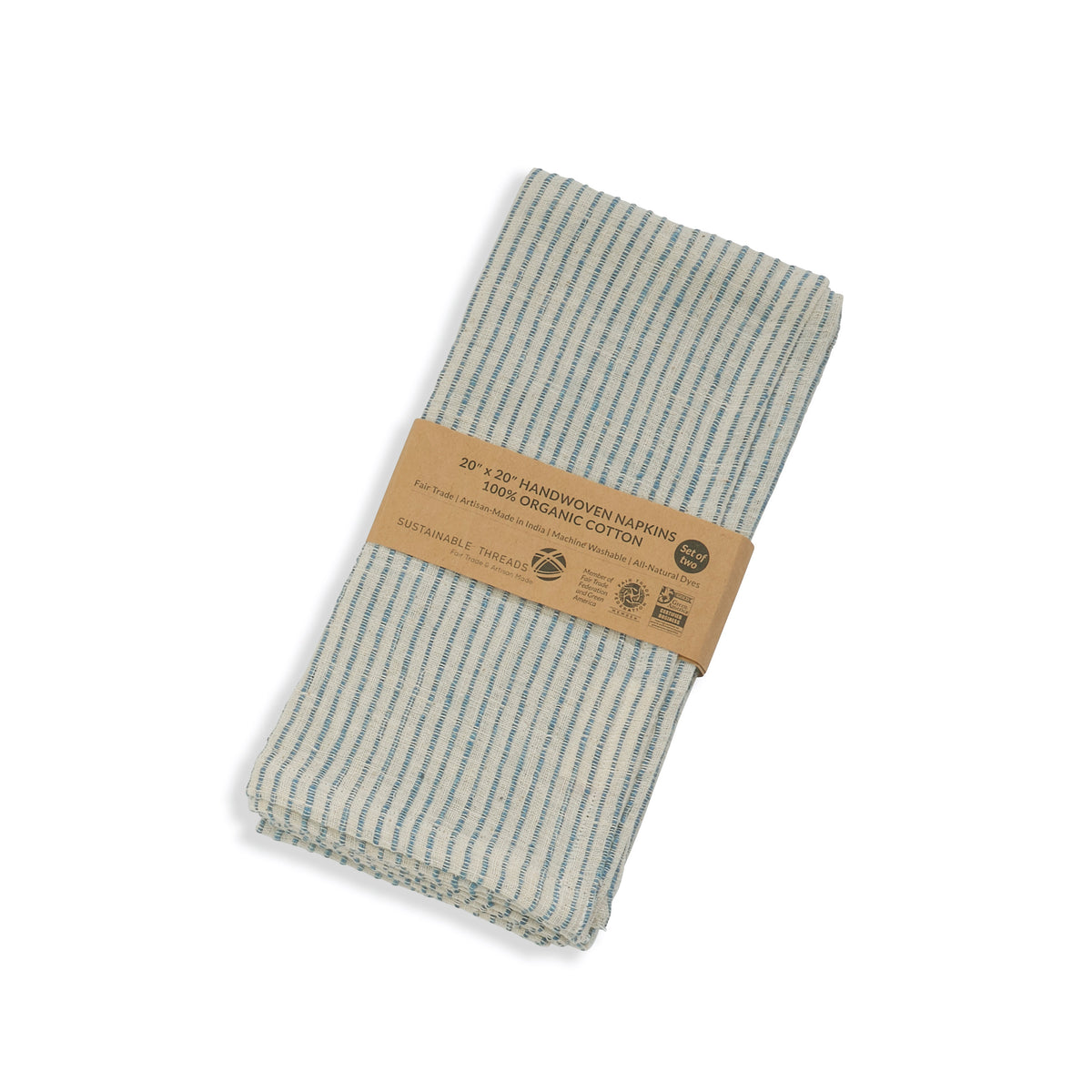 Handwoven Organic Cotton Napkins, Set of 2 | 20" × 20" | Fair Trade | On Track