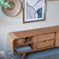 Teak TV Stand with Rattan Panels - Natural Wood / Brown