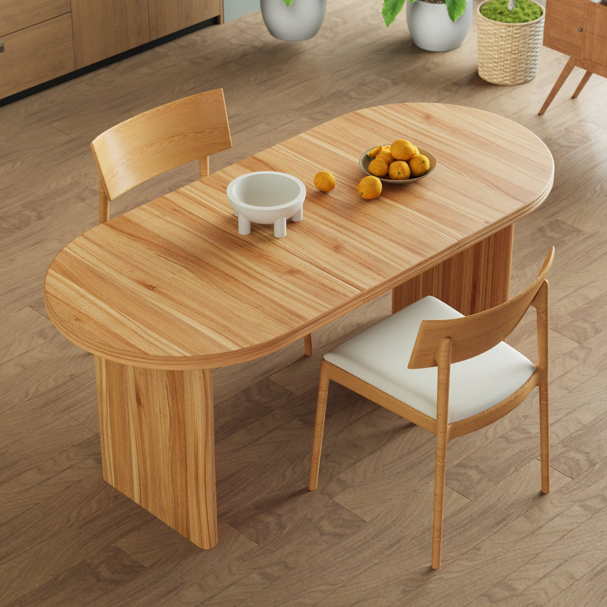 Modern Extendable Dining Table with Removable Extension Leaves - Natural Walnut