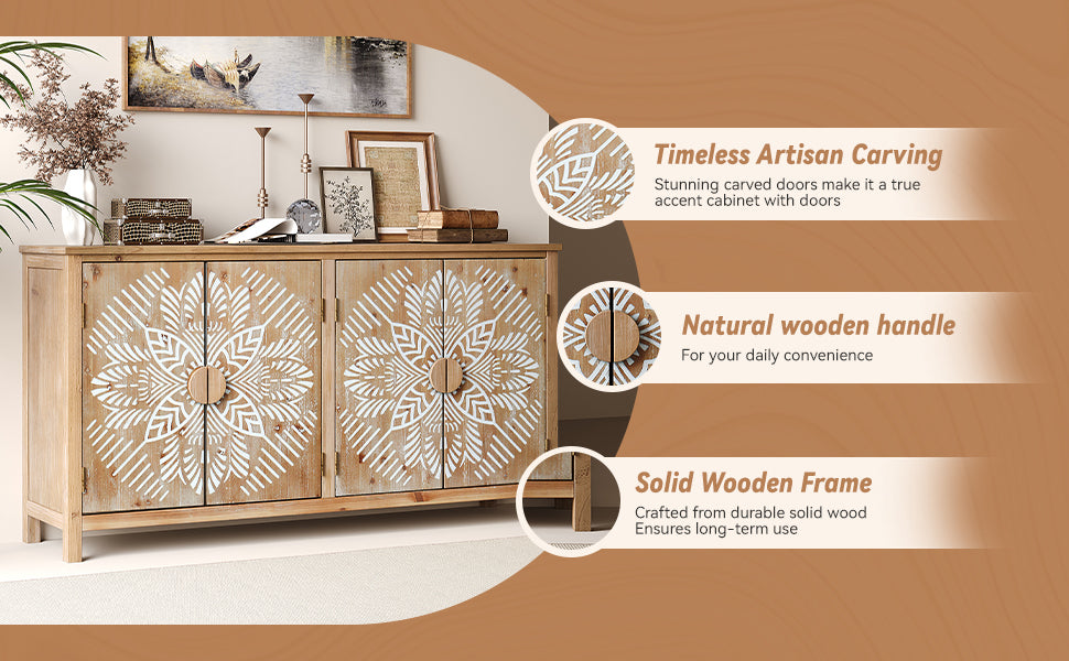 60" Wood Accent Cabinet with 4 Doors - Antique Brown and White