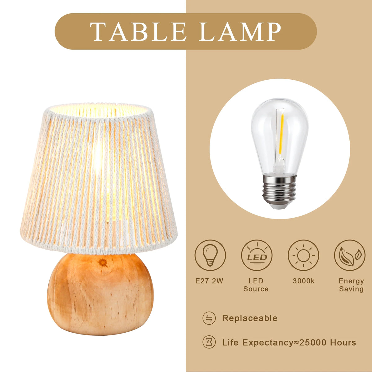 Set of 2 Woven Cotton Rope Table Lamp