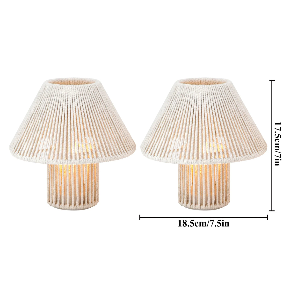 Set of 2 Woven Cotton Rope LED Cordless Table Lamp