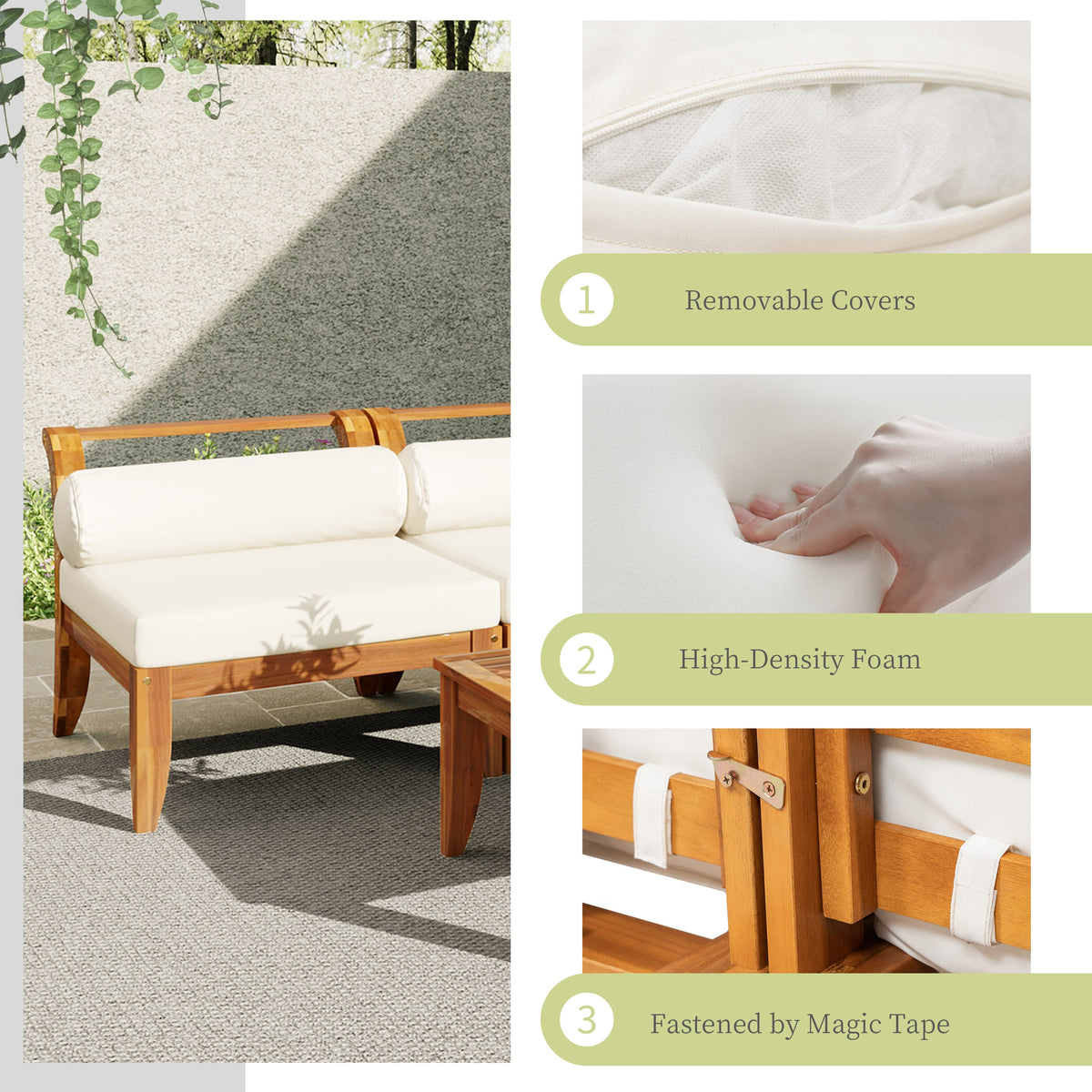 6 Piece Acacia Wood Outdoor Modular Sectional with Daybed - Teak Beige