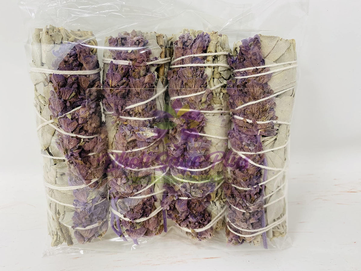 Bholi Sage Plus Sage Smudge Kit for Cleansing Negative Energy Lavender with White Sage Smudge Sticks Pack of 4