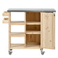 Foldable Outdoor Kitchen Island with Stainless Steel Top and Storage - Natural Fir Wood