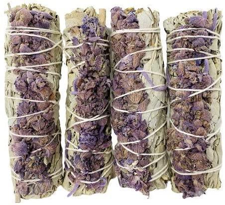 Bholi Sage Plus Sage Smudge Kit for Cleansing Negative Energy Lavender with White Sage Smudge Sticks Pack of 4