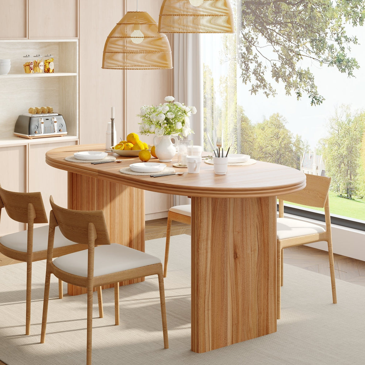 Modern Extendable Dining Table with Removable Extension Leaves - Natural Walnut